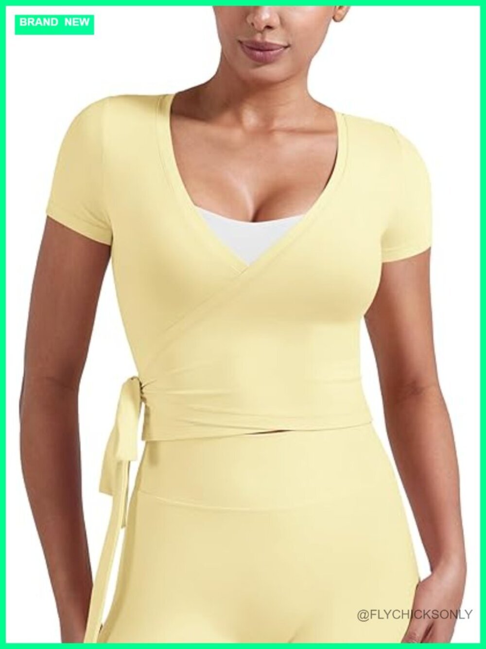 Soft Stretchy Women's Pilates Wrap Top Short Sleeve Tie Yoga Workout Shirt